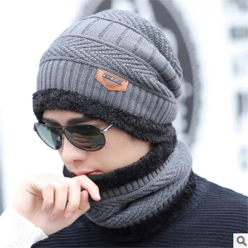 Winter Wool Cap with Neck Warmer Set | Thermal Beanie & Scarf Combo for Men and Women |  Gray